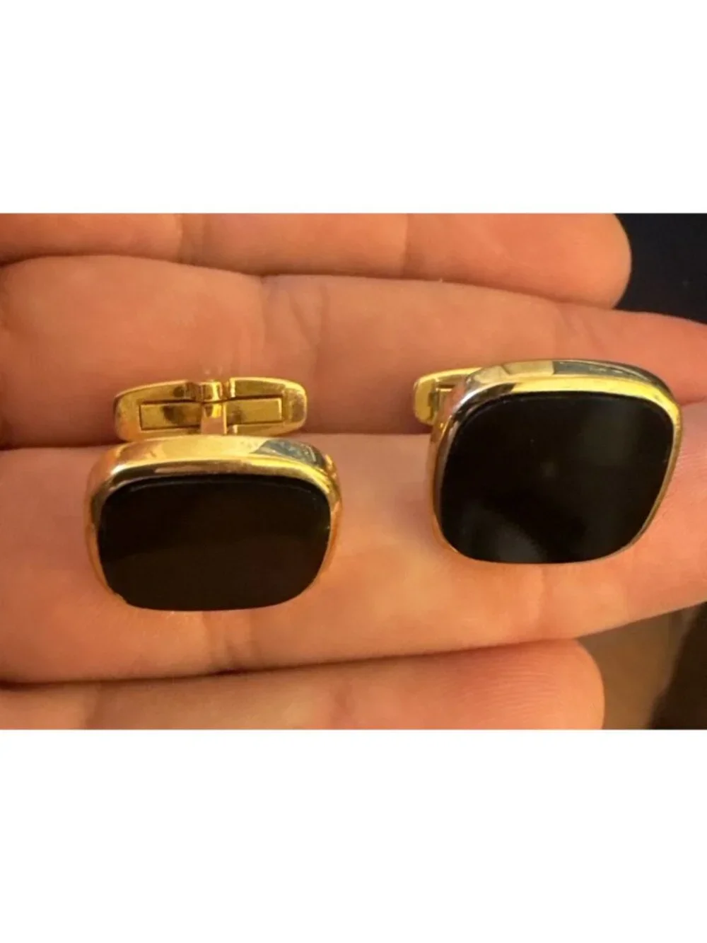 Vintage Japanese Ginsei Silver Black Onyx Cufflinks Gold Wash Stamped